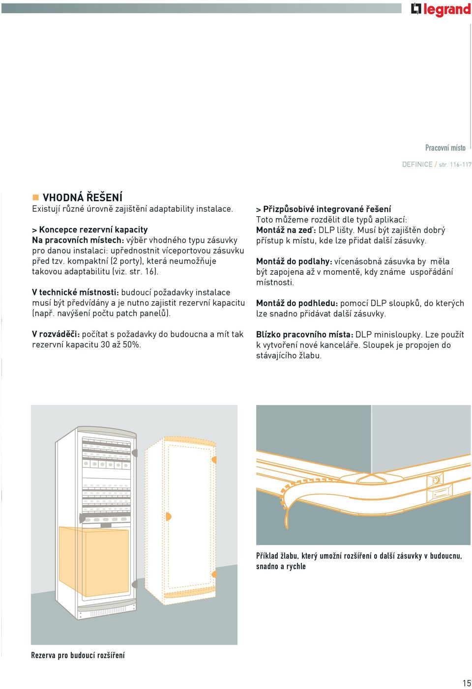 kompaktní (2 porty), která neumožòuje takovou adaptabilitu (viz. str. 16). V technické místnosti: budoucí požadavky instalace musí být pøedvídány a je nutno zajistit rezervní kapacitu (napø.