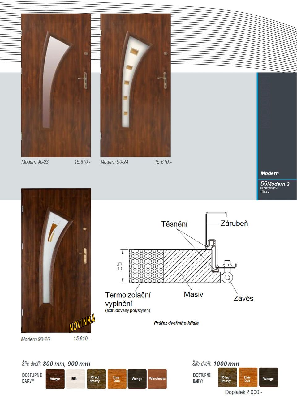 2 BEZPEČNOSTNÍ TŘÍDA 2 55Modern 90-26-G3 skrzydło, ościeżnica laminowana 55Modern.2 90-26-G3 skrzydło, ościeżnica laminowana, kpl.