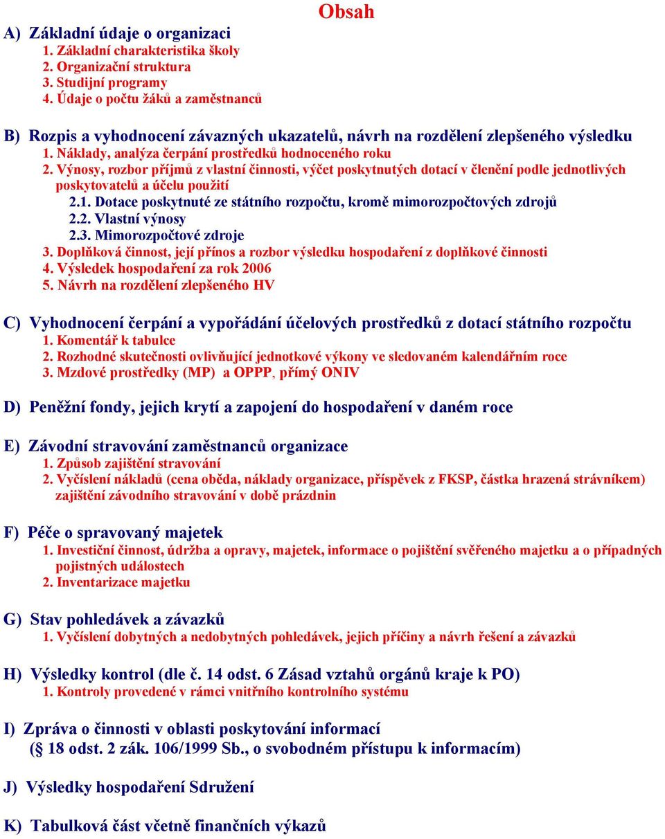 Výnosy, rozbor příjmů z vlastní činnosti, výčet poskytnutých dotací v členění podle jednotlivých poskytovatelů a účelu použití 2.1.