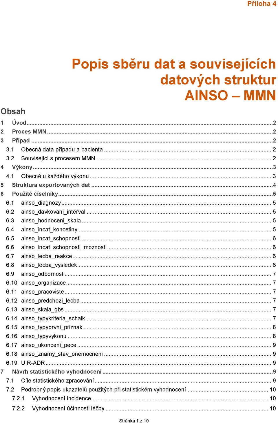 .. 5 6.5 ainso_incat_schopnosti... 6 6.6 ainso_incat_schopnosti_moznosti... 6 6.7 ainso_lecba_reakce... 6 6.8 ainso_lecba_vysledek... 6 6.9 ainso_odbornost... 7 6.10 ainso_organizace... 7 6.11 ainso_pracoviste.