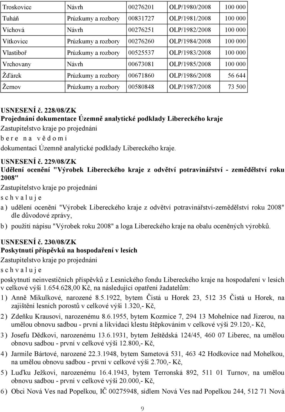 Průzkumy a rozbory 00580848 OLP/1987/2008 73 500 USNESENÍ č.