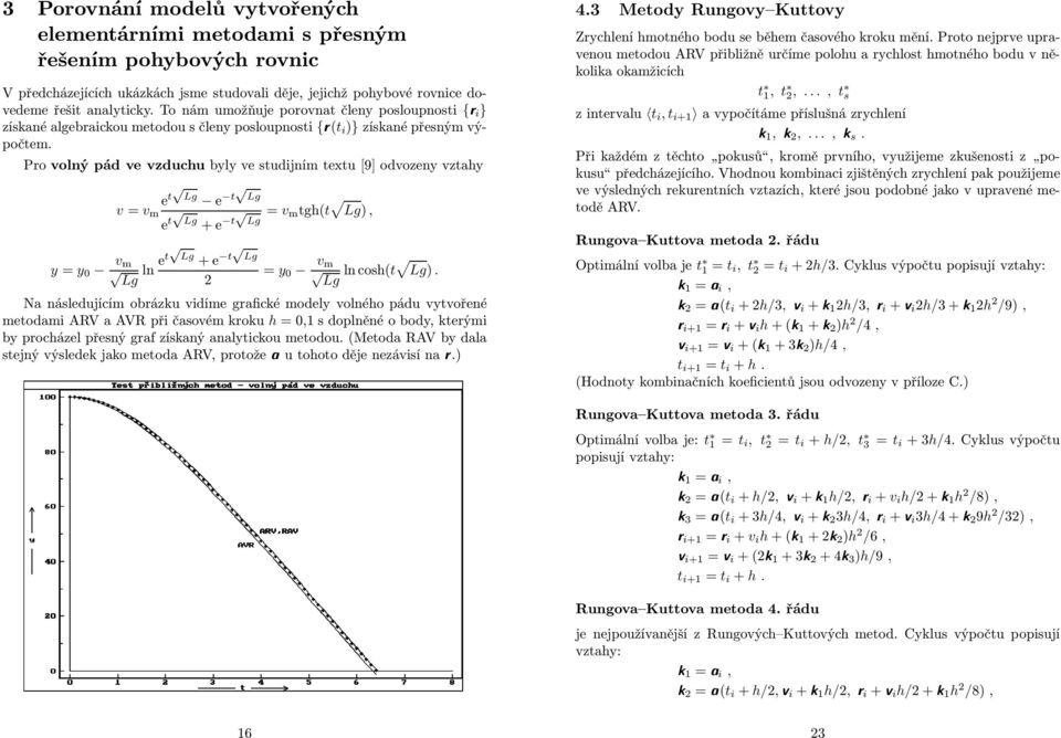 v = v m e t Lg e t Lg e t Lg +e t Lg = v mtgh(t Lg), y = y 0 v m Lg ln et Lg +e t Lg 2 = y 0 v m Lg ln cosh(t Lg) Na následujícím obrázku vidíme grafické modely volného pádu vytvořené metodami ARV a