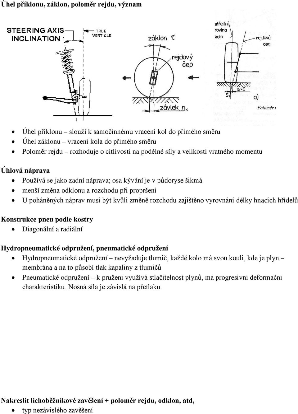 vyrovnání dély hnaíh hřídelů Konstrue pneu podle ostry Diagonální a radiální Hydropneumatié odpružení, pneumatié odpružení Hydropneumatié odpružení nevyžaduje tlumič, aždé olo má svou ouli, de je