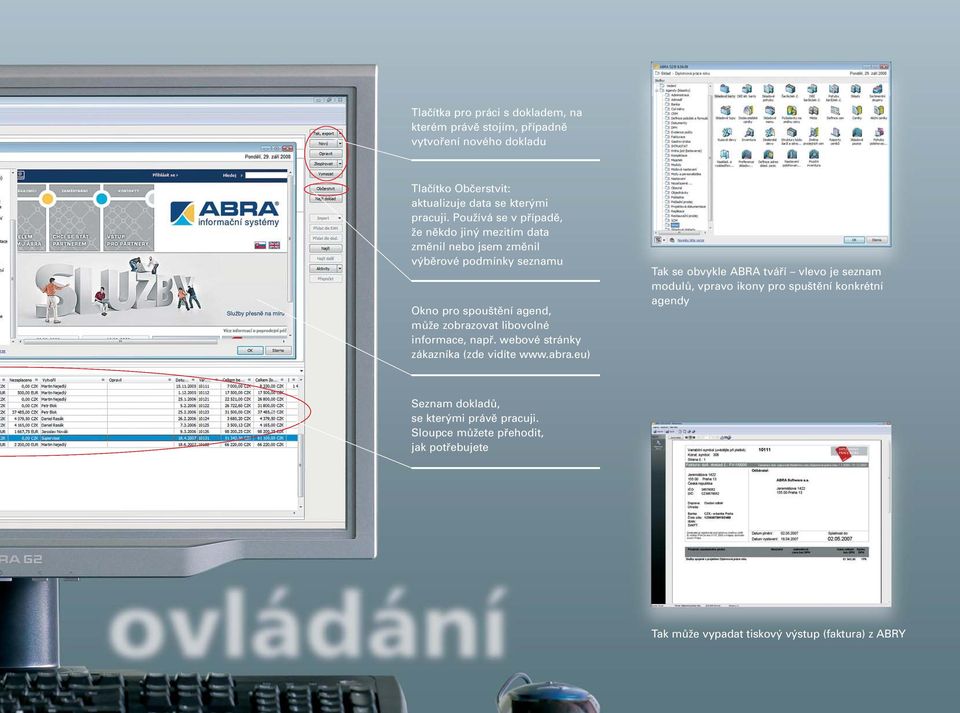 libovolné informace, např. webové stránky zákazníka (zde vidíte www.abra.