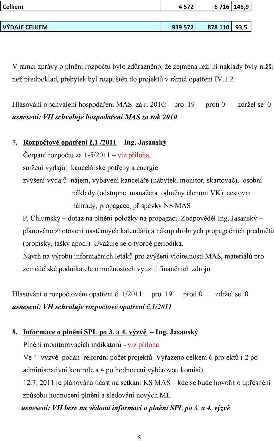 Jasanský Čerpání rozpočtu za 1-5/2011 viz příloha.