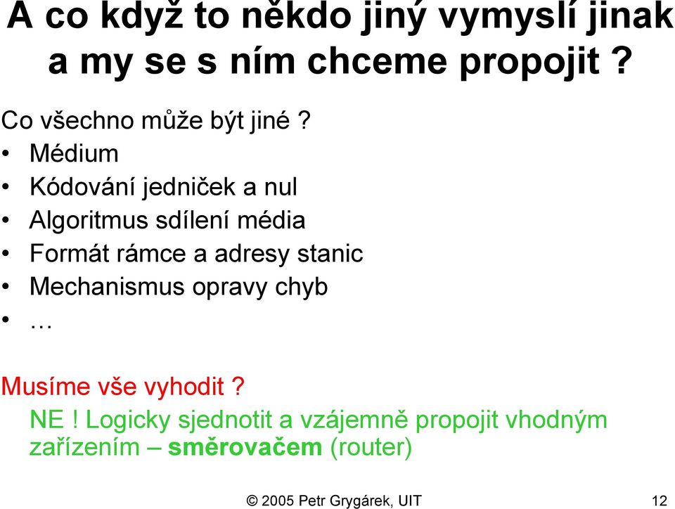 Médium Kódování jedniček a nul Algoritmus sdílení média Formát rámce a adresy