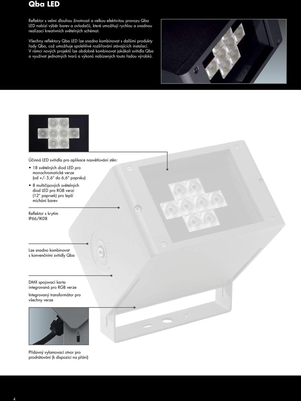 V rámci nových projektů lze obdobně kombinovat jakákoli svítidla Qba a využívat jednotných tvarů a výkonů nabízených touto řadou výrobků.