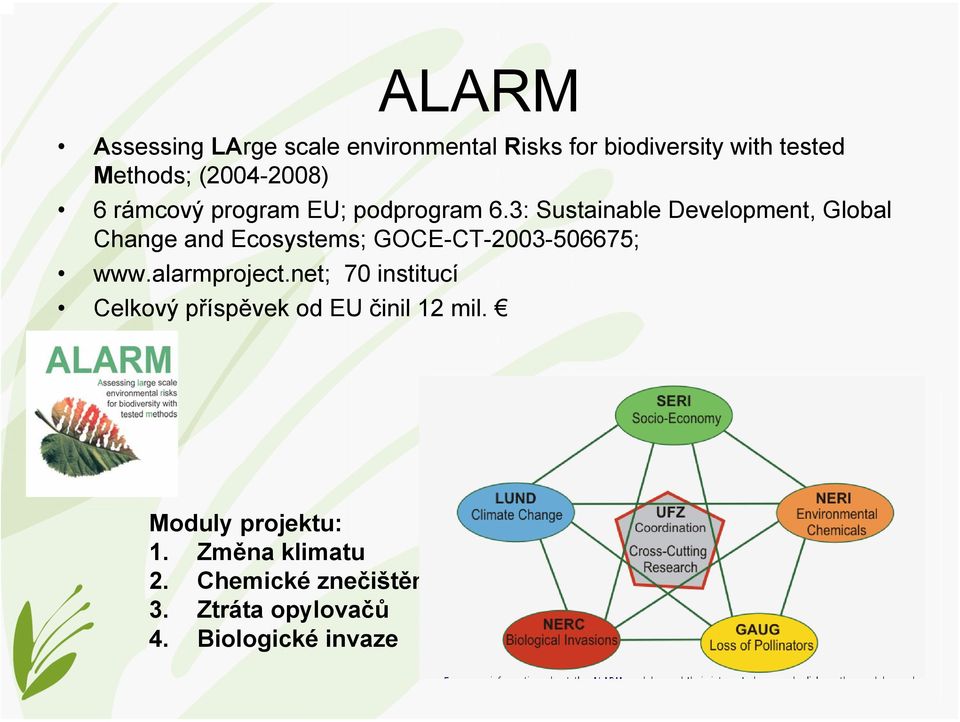 3: Sustainable Development, Global Change and Ecosystems; GOCE-CT-2003-506675; www.alarmproject.