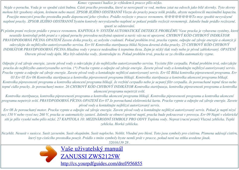 ZPSOB JEJÍHO ODSTRANNÍ Vlozte do pracky pouze tolik prádla, abyste nepekrocili maximální kapacitu. Pouzijte mnozství pracího prostedku podle doporucení jeho výrobce. Prádlo rozlozte v pracce rovnomrn.