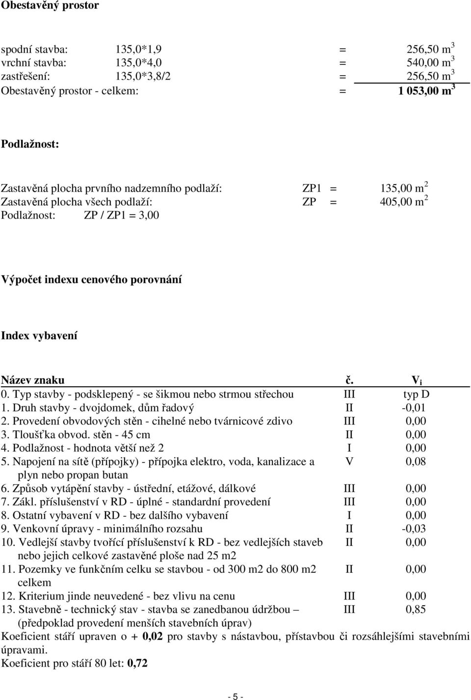 Typ stavby - podsklepený - se šikmou nebo strmou střechou III typ D 1. Druh stavby - dvojdomek, dům řadový II -0,01 2. Provedení obvodových stěn - cihelné nebo tvárnicové zdivo III 0,00 3.
