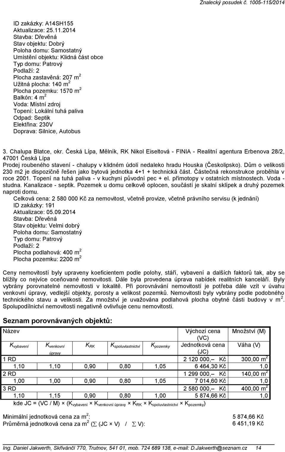 m 2 Balkón: 4 m 2 Voda: Místní zdroj Topení: Lokální tuhá paliva Odpad: Septik Elektřina: 230V Doprava: Silnice, Autobus 3. Chalupa Blatce, okr.