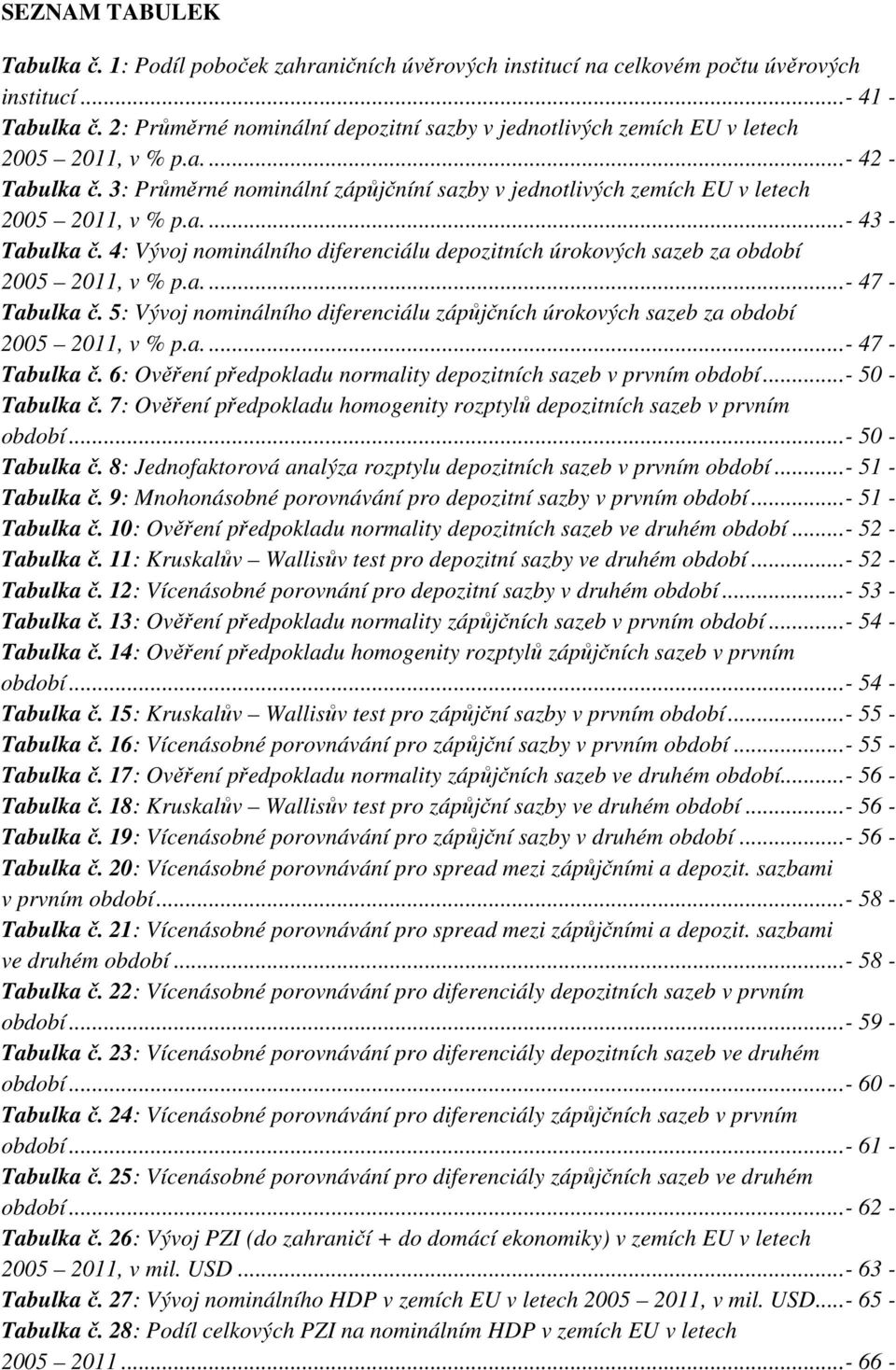 3: Průměrné nominální zápůjčníní sazby v jednotlivých zemích EU v letech 2005 2011, v % p.a.... - 43 - Tabulka č.