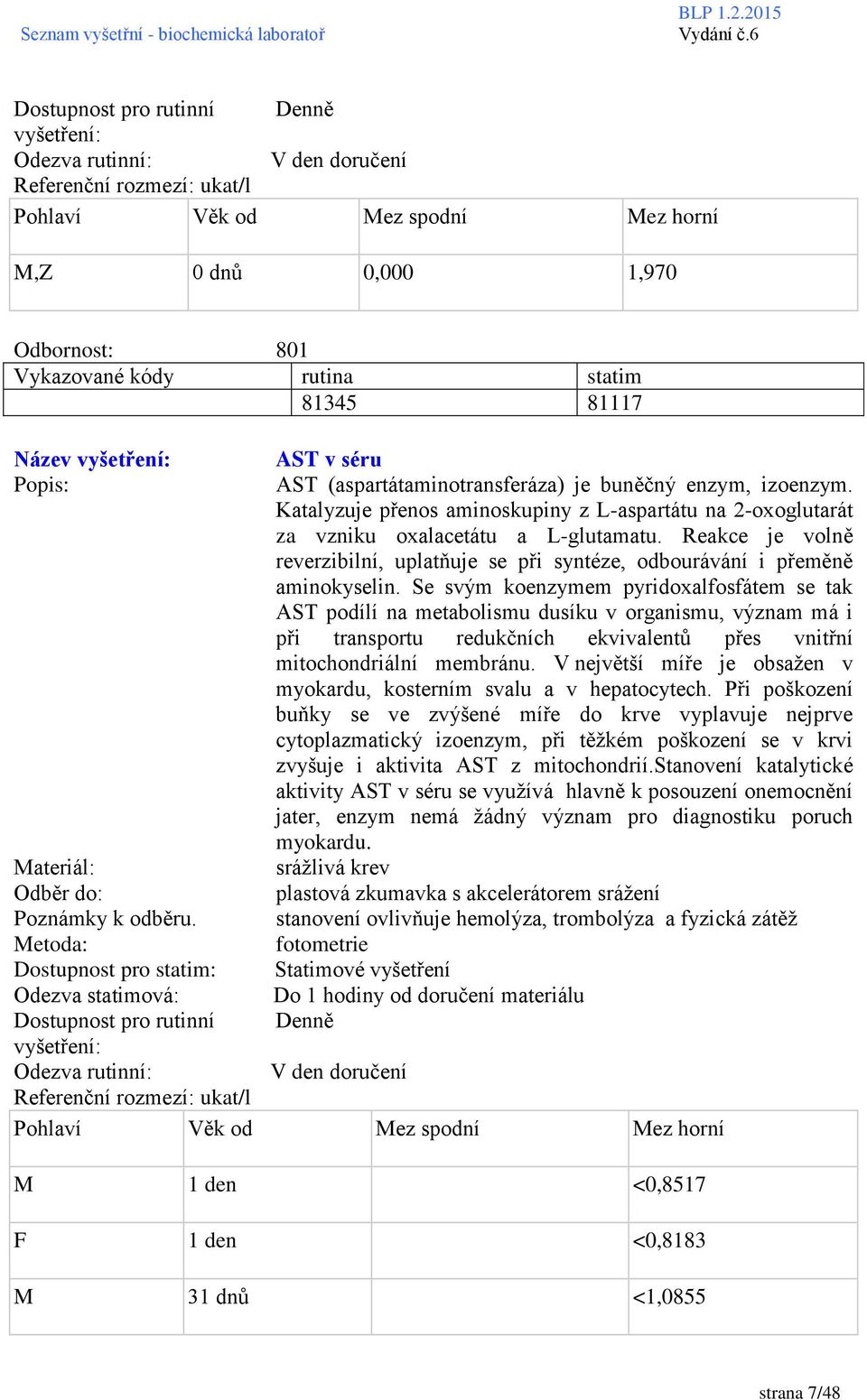 Se svým koenzymem pyridoxalfosfátem se tak AST podílí na metabolismu dusíku v organismu, význam má i při transportu redukčních ekvivalentů přes vnitřní mitochondriální membránu.