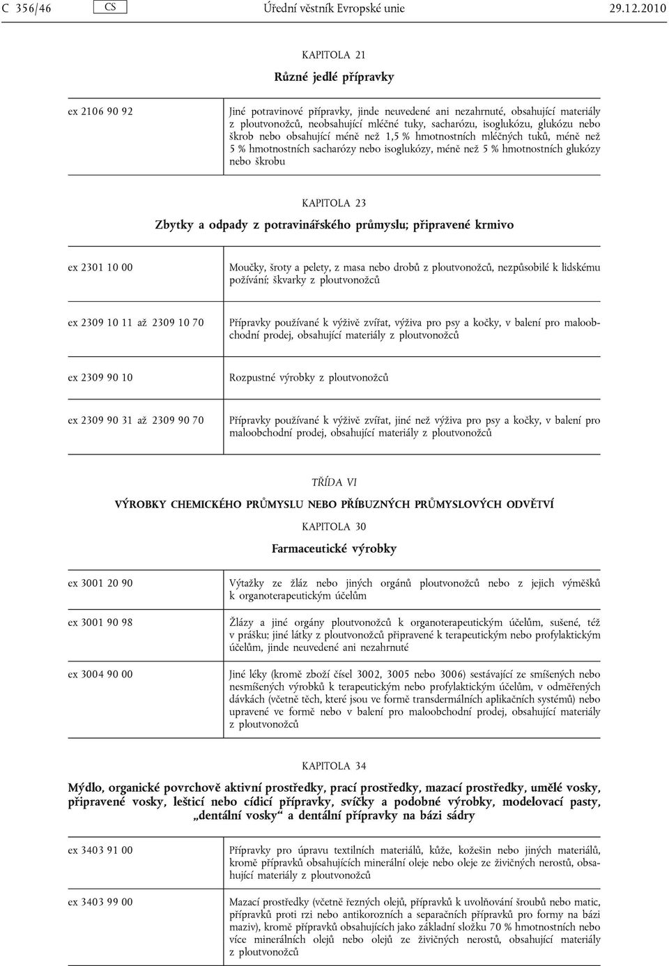 škrob nebo obsahující méně než 1,5 % hmotnostních mléčných tuků, méně než 5 % hmotnostních sacharózy nebo isoglukózy, méně než 5 % hmotnostních glukózy nebo škrobu KAPITOLA 23 Zbytky a odpady z