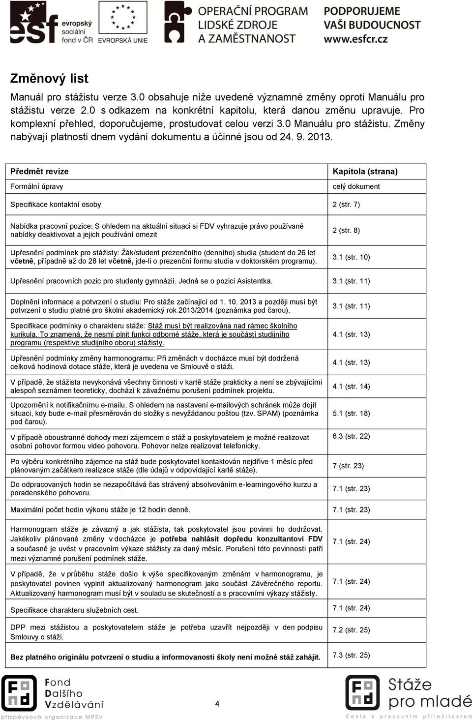 Předmět revize Formální úpravy Kapitola (strana) celý dokument Specifikace kontaktní osoby 2 (str.