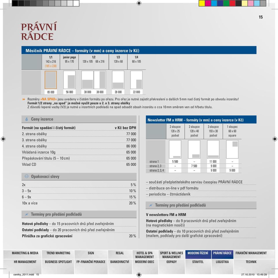 strany obálky Zdůvodů lepené vazby (V2) je nutné uinzertních podkladů na spad odsadit obsah inzerátu occa 10 mm směrem ven od hřbetu titulu.