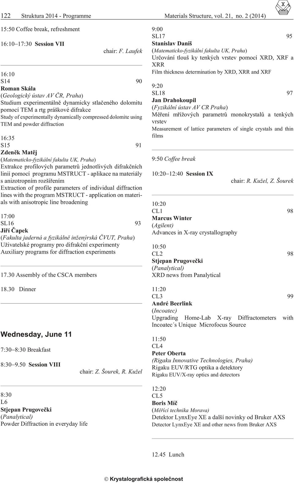 l mite using TEM and pw der dif frac tin 16:35 S15 91 Zdenìk Matìj (Matematick-fyzikální fakulta UK, Praha) Extrakce prfilvých parametrù jedntlivých difrakèních linií pmcí prgramu MSTRUCT - aplikace