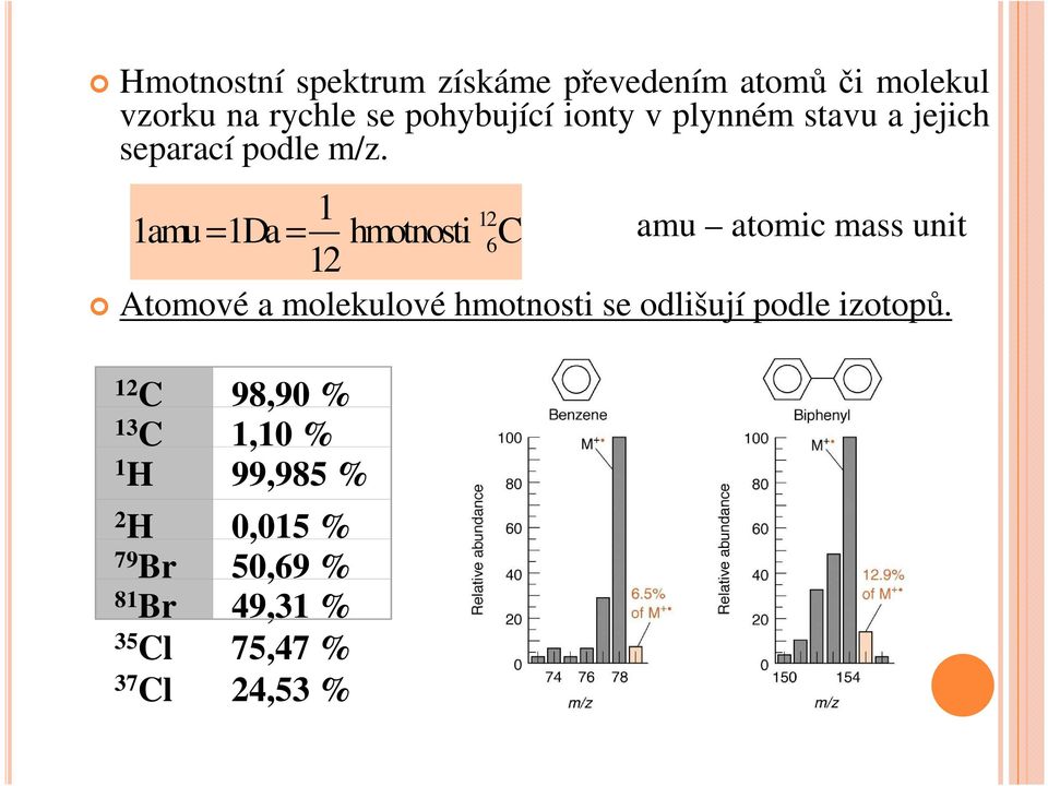 1 12 1amu = 1Da = hmotnosti 6C 12 amu atomic mass unit Atomové a molekulové hmotnosti se