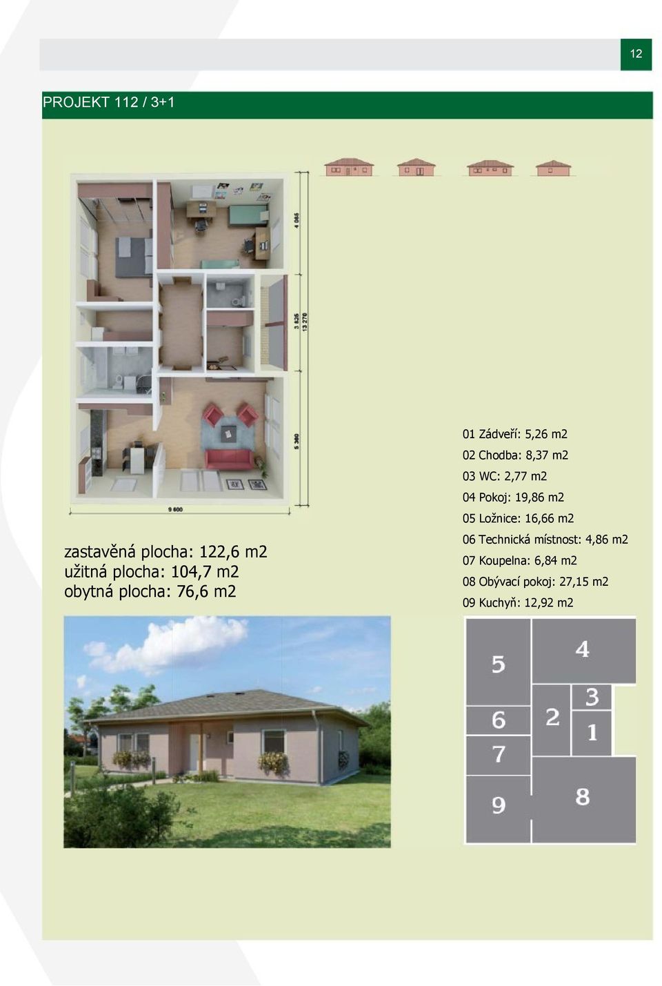 užitná plocha: 104,7 m2 obytná plocha: 76,6 m2 06 Technická místnost: