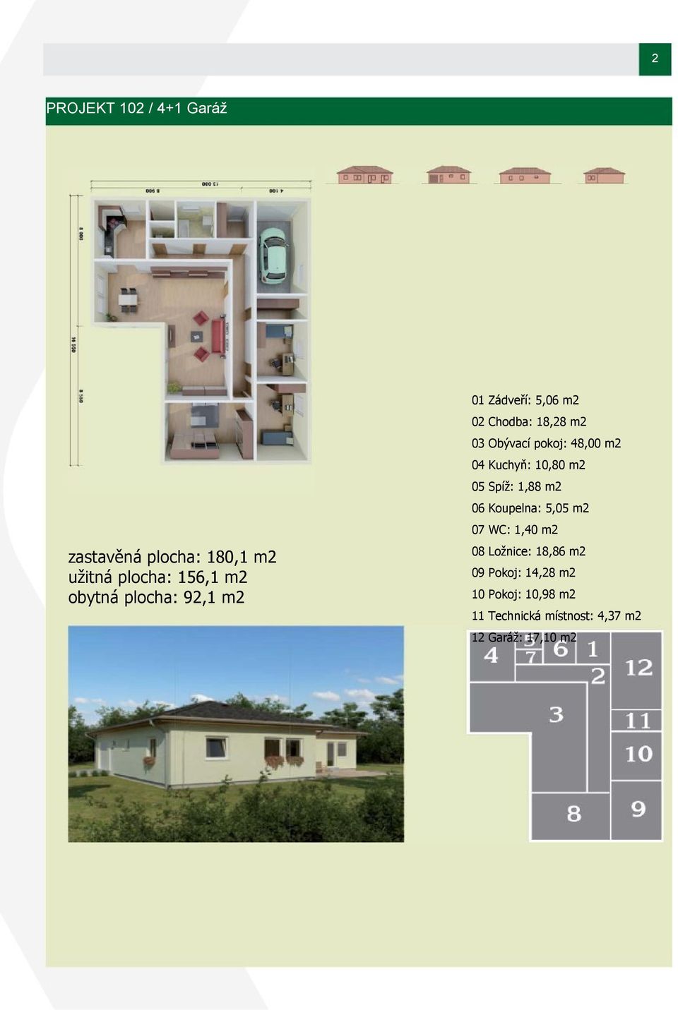 zastavěná plocha: 180,1 m2 užitná plocha: 156,1 m2 obytná plocha: 92,1 m2 08 Ložnice: