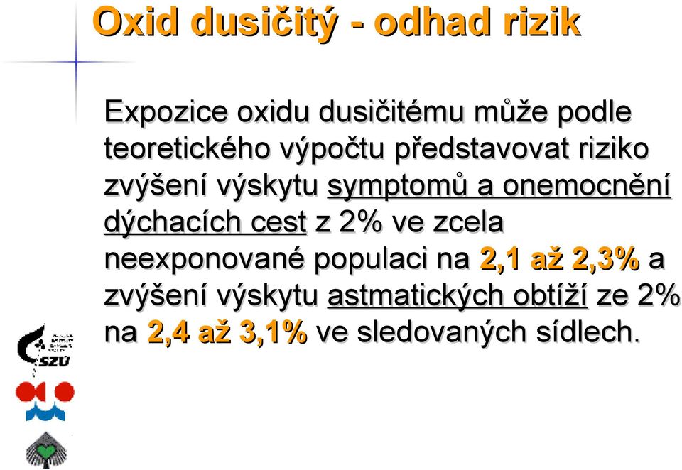 onemocnění dýchacích cest z 2% ve zcela neexponované populaci na 2,1 až