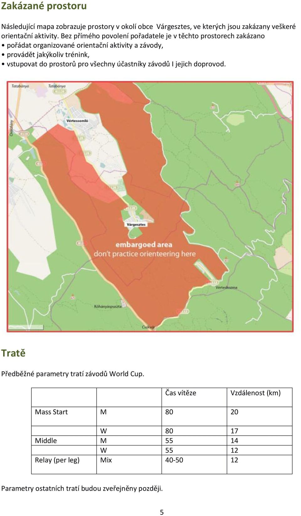 trénink, vstupovat do prostorů pro všechny účastníky závodů I jejich doprovod. Tratě Předběžné parametry tratí závodů World Cup.