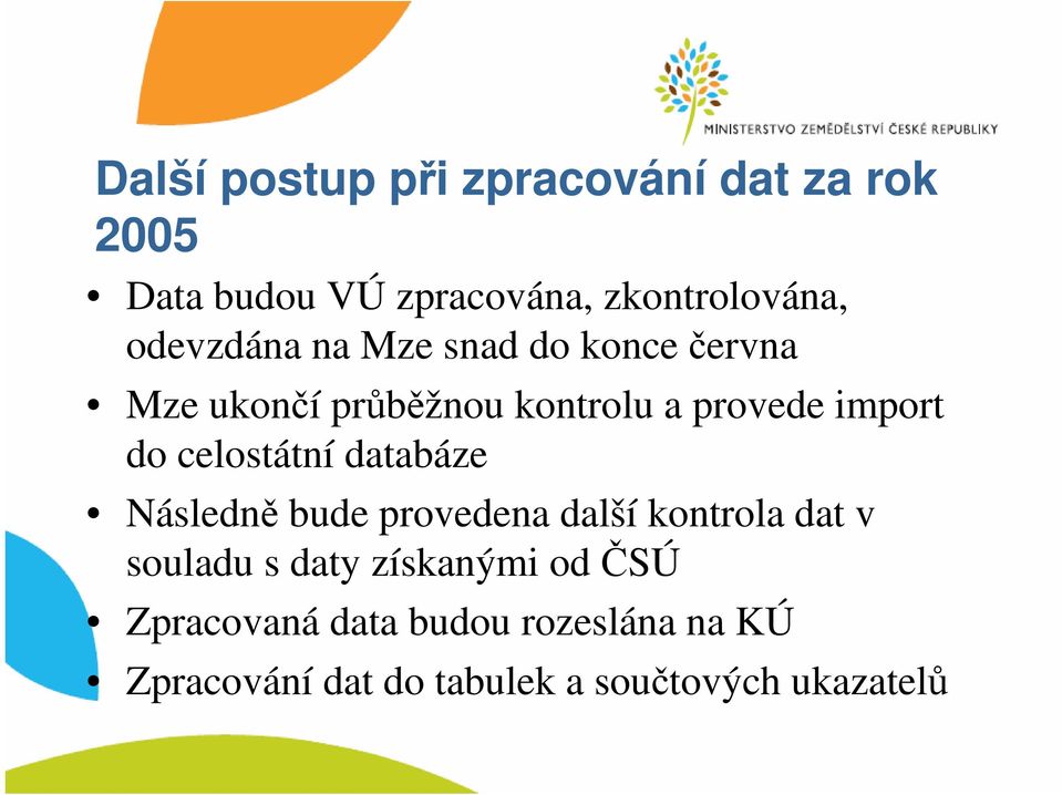 celostátní databáze Následně bude provedena další kontrola dat v souladu s daty