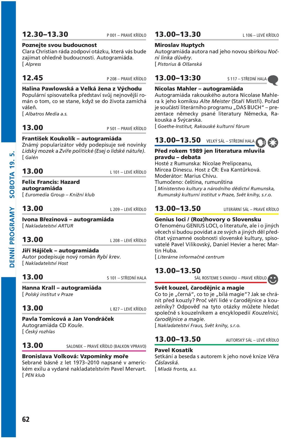 00 P 501 PRAVÉ KŘÍDLO František Koukolík Známý popularizátor vědy podepisuje své novinky Lidský mozek a Zvíře politické (Esej o lidské nátuře). [ Galén 13.