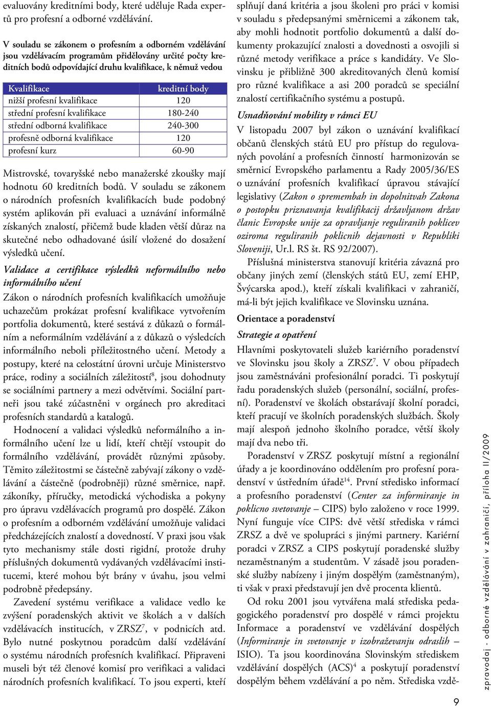 nižší profesní kvalifikace 120 střední profesní kvalifikace 180-240 střední odborná kvalifikace 240-300 profesně odborná kvalifikace 120 profesní kurz 60-90 Mistrovské, tovaryšské nebo manažerské