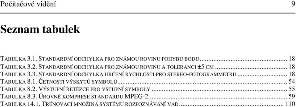 3. STANDARDNÍ ODCHYLKA URENÍ RYCHLOSTI PRO STEREO-FOTOGRAMMETRII... 8 TABULKA 8.. ETNOSTI VÝSKYT SYMBOL.