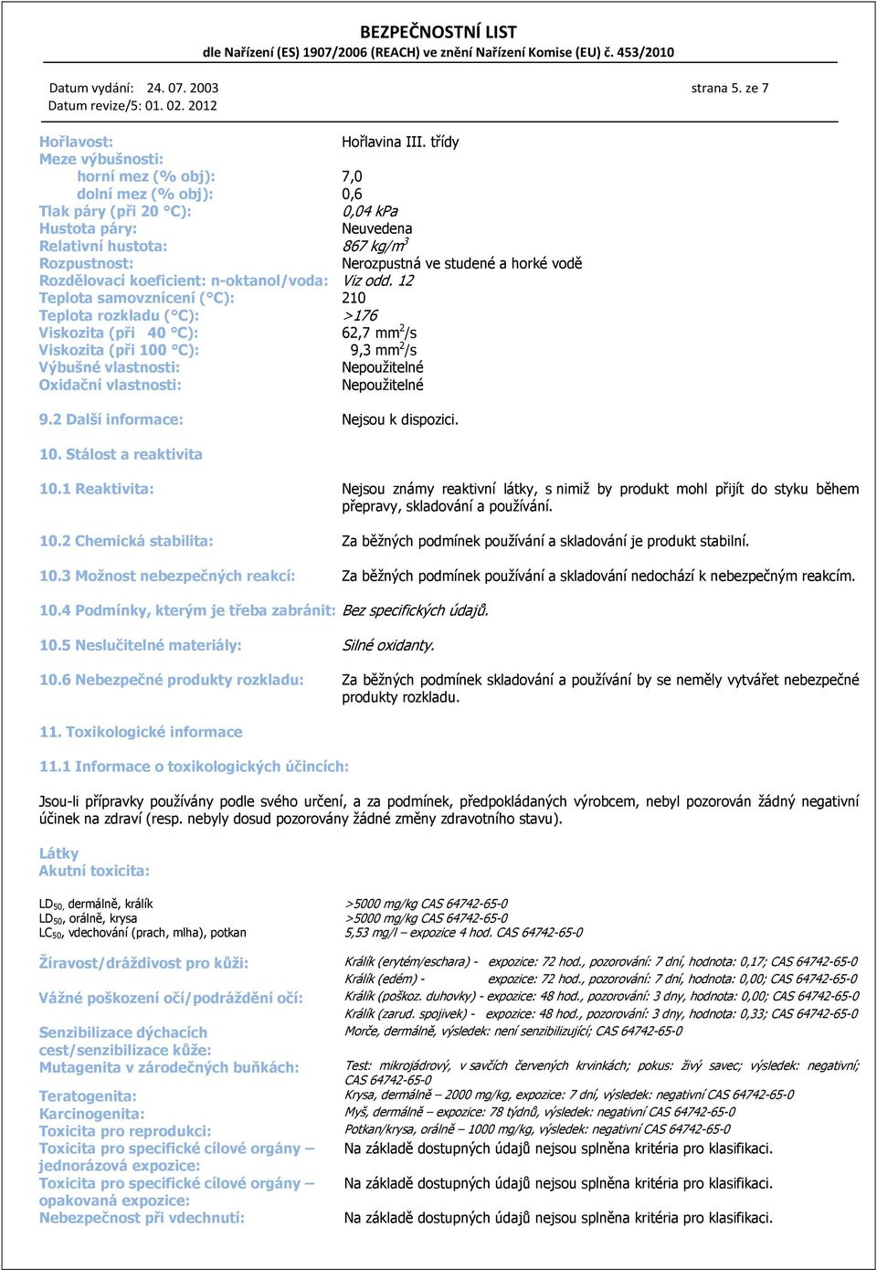 vodě Rozdělovací koeficient: n-oktanol/voda: Viz odd.