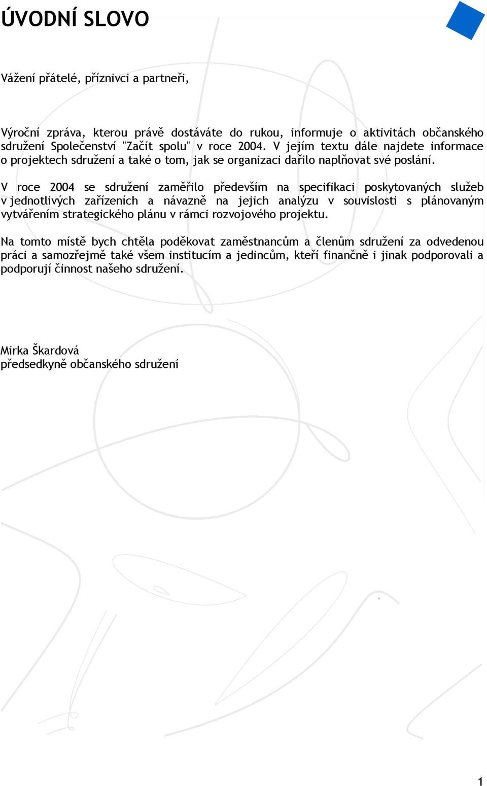 V roce 2004 se sdružení zaměřilo především na specifikaci poskytovaných služeb v jednotlivých zařízeních a návazně na jejich analýzu v souvislosti s plánovaným vytvářením strategického plánu v