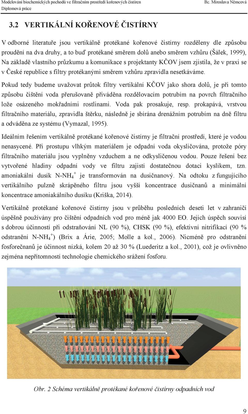 Pokud tedy budeme uvažovat prtok filtry vertikální KOV jako shora dol, je pi tomto zpsobu ištní voda perušovan pivádna rozdlovacím potrubím na povrch filtraního lože osázeného mokadními rostlinami.