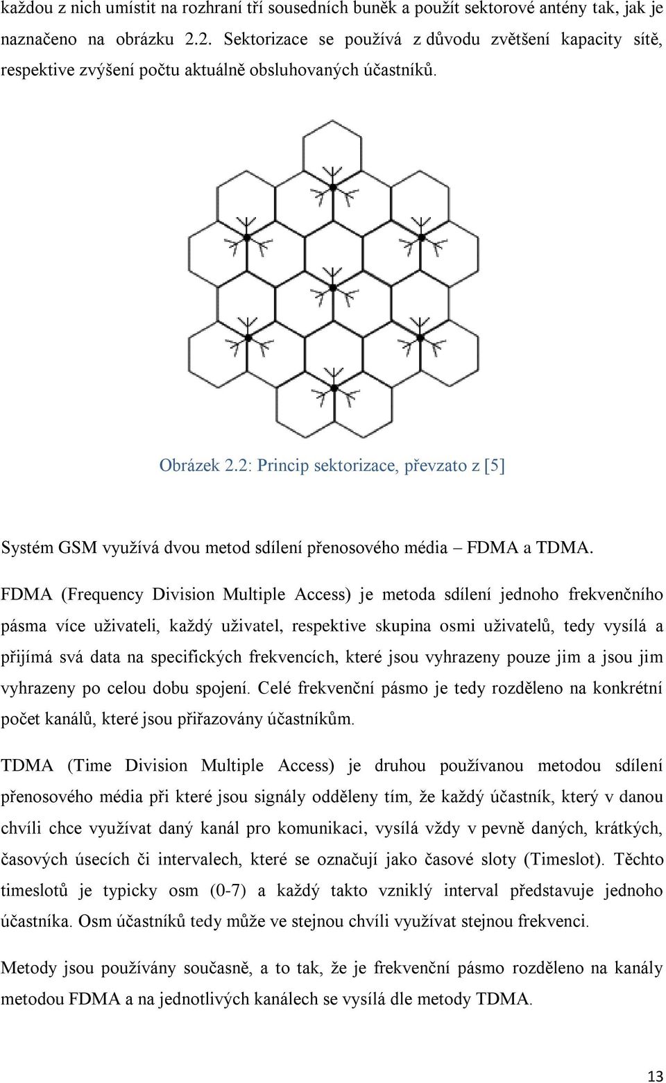 2: Princip sektorizace, převzato z [5] Systém GSM využívá dvou metod sdílení přenosového média FDMA a TDMA.