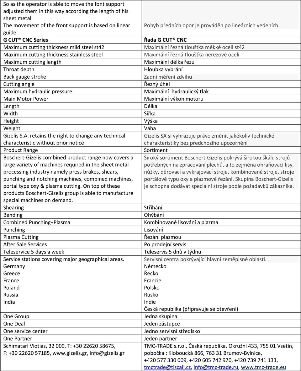 Weight Product Range Boschert-Gizelis combined product range now covers a large variety of machines required in the sheet metal processing industry namely press brakes, shears, punching and notching
