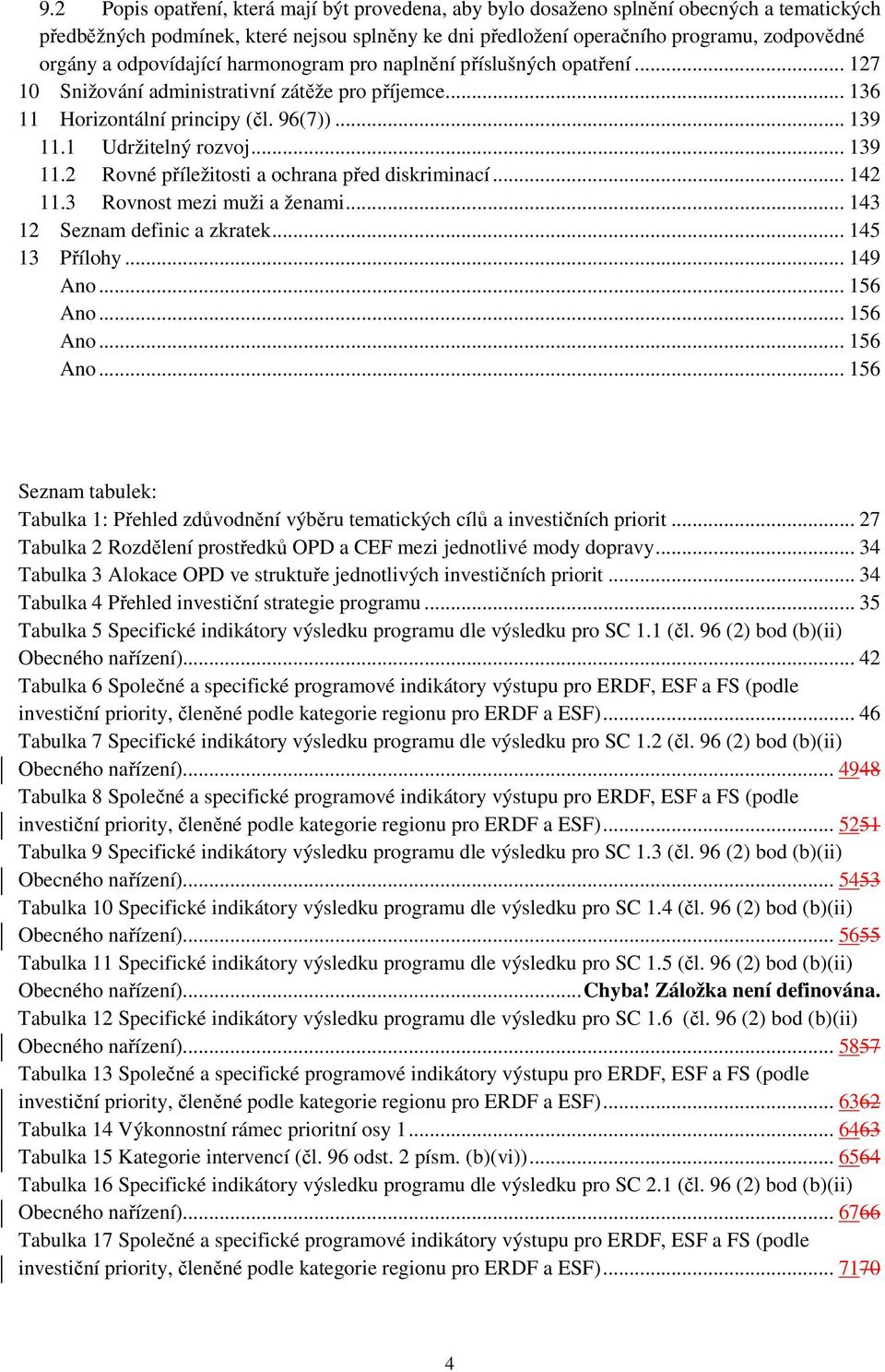 1 Udržitelný rozvoj... 139 11.2 Rovné příležitosti a ochrana před diskriminací... 142 11.3 Rovnost mezi muži a ženami... 143 12 Seznam definic a zkratek... 145 13 Přílohy... 149 Ano... 156 Ano.