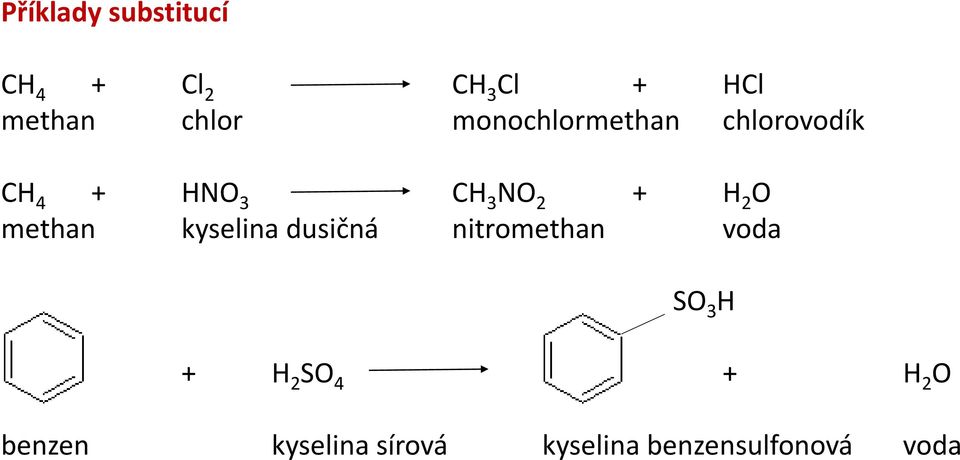 methan kyselina dusičná nitromethan voda SO 3 H + H 2 SO 4