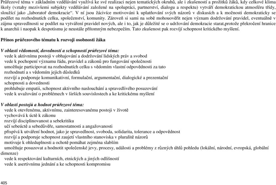 V ní jsou žácivíce motivováni k uplatňování svých názorů v diskusích a k možnosti demokraticky se podílet na rozhodnutích celku, společenství, komunity.