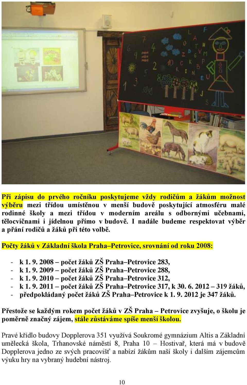 2008 počet ţáků ZŠ Praha Petrovice 283, - k 1. 9. 2009 počet ţáků ZŠ Praha Petrovice 288, - k 1. 9. 2010 počet ţáků ZŠ Praha Petrovice 312, - k 1. 9. 2011 počet ţáků ZŠ Praha Petrovice 317, k 30. 6.