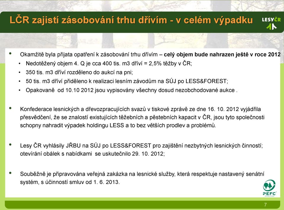 10 2012 jsou vypisovány všechny dosud nezobchodované aukce. Konfederace lesnických a dřevozpracujících svazů v tiskové zprávě ze dne 16. 10.