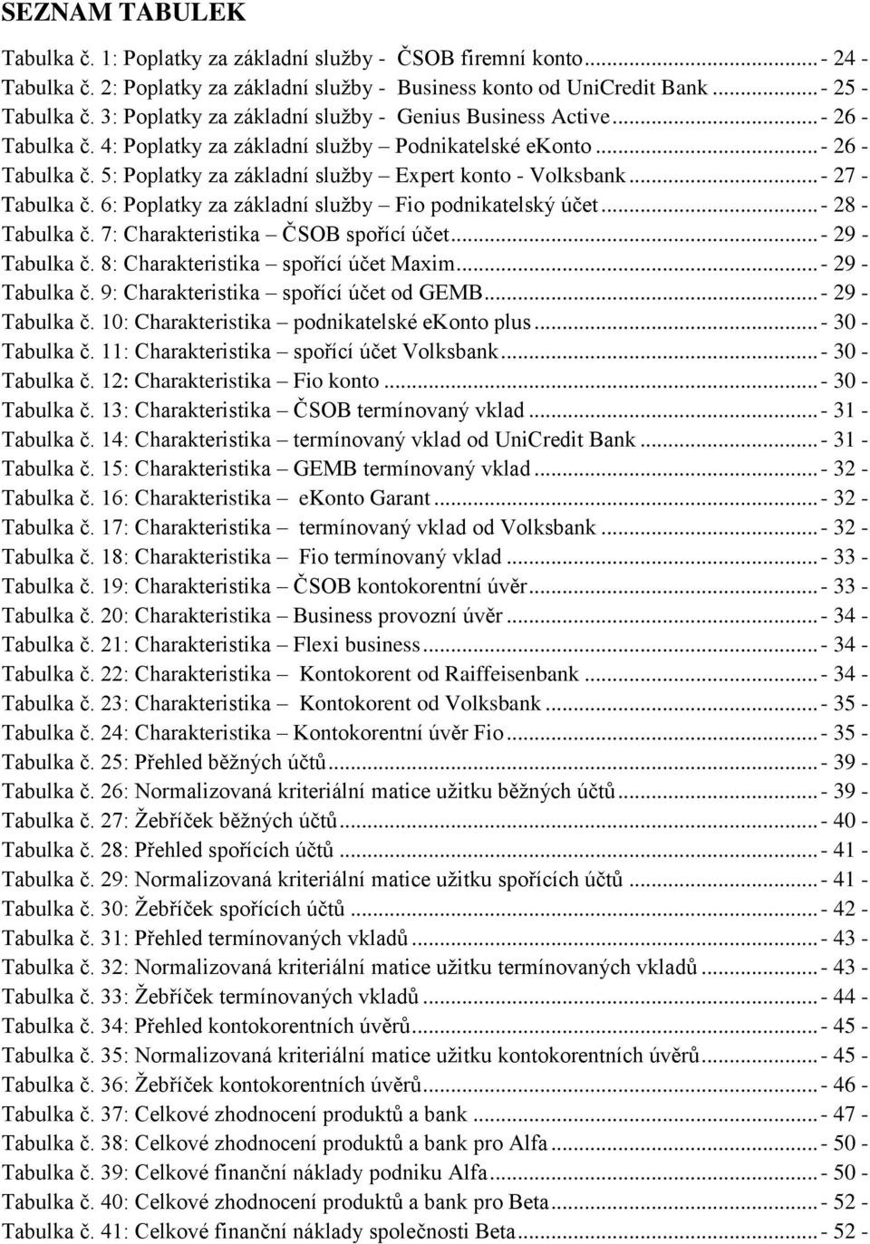 .. - 27 - Tabulka č. 6: Poplatky za základní sluţby Fio podnikatelský účet... - 28 - Tabulka č. 7: Charakteristika ČSOB spořící účet... - 29 - Tabulka č. 8: Charakteristika spořící účet Maxim.