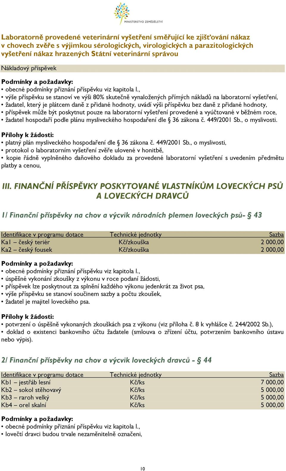 hodnoty, příspěvek může ýt poskytnut pouze n lortorní vyšetření provedené vyúčtovné v ěžném roce, ždtel hospodří podle plánu mysliveckého hospodření dle 36 zákon č. 449/00 S., o myslivosti.