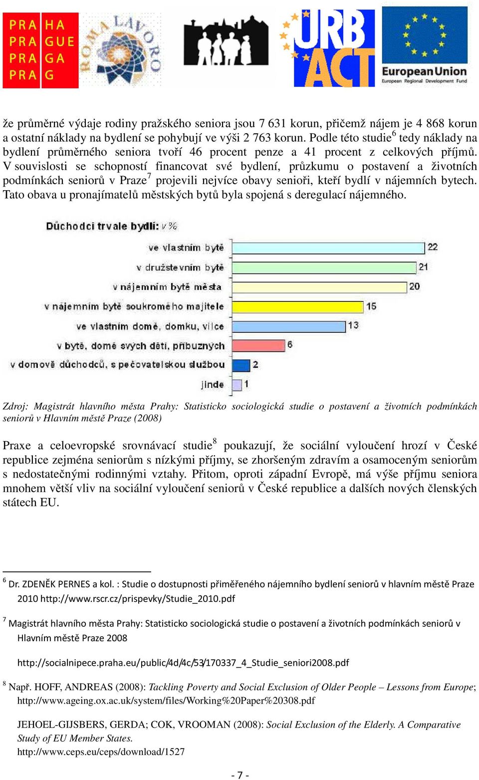 V souvislosti se schopností financovat své bydlení, průzkumu o postavení a životních podmínkách seniorů v Praze 7 projevili nejvíce obavy senioři, kteří bydlí v nájemních bytech.