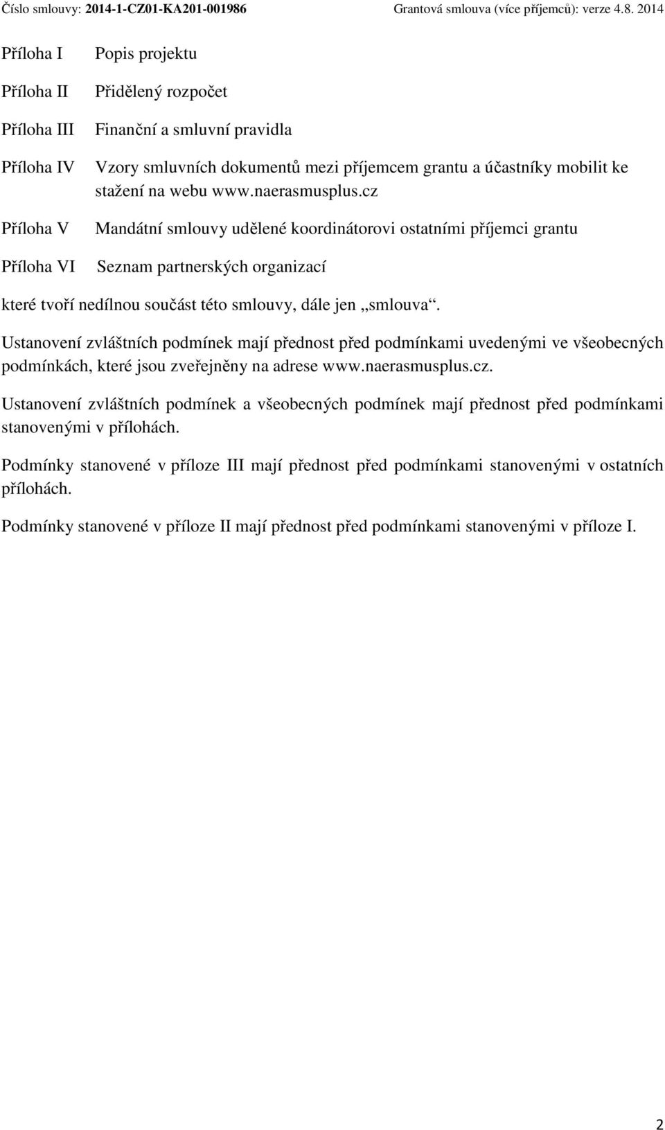 2014 Přílha I Přílha II Přílha III Přílha IV Přílha V Přílha VI Ppis prjektu Přidělený rzpčet Finanční a smluvní pravidla Vzry smluvních dkumentů mezi příjemcem grantu a účastníky mbilit ke stažení