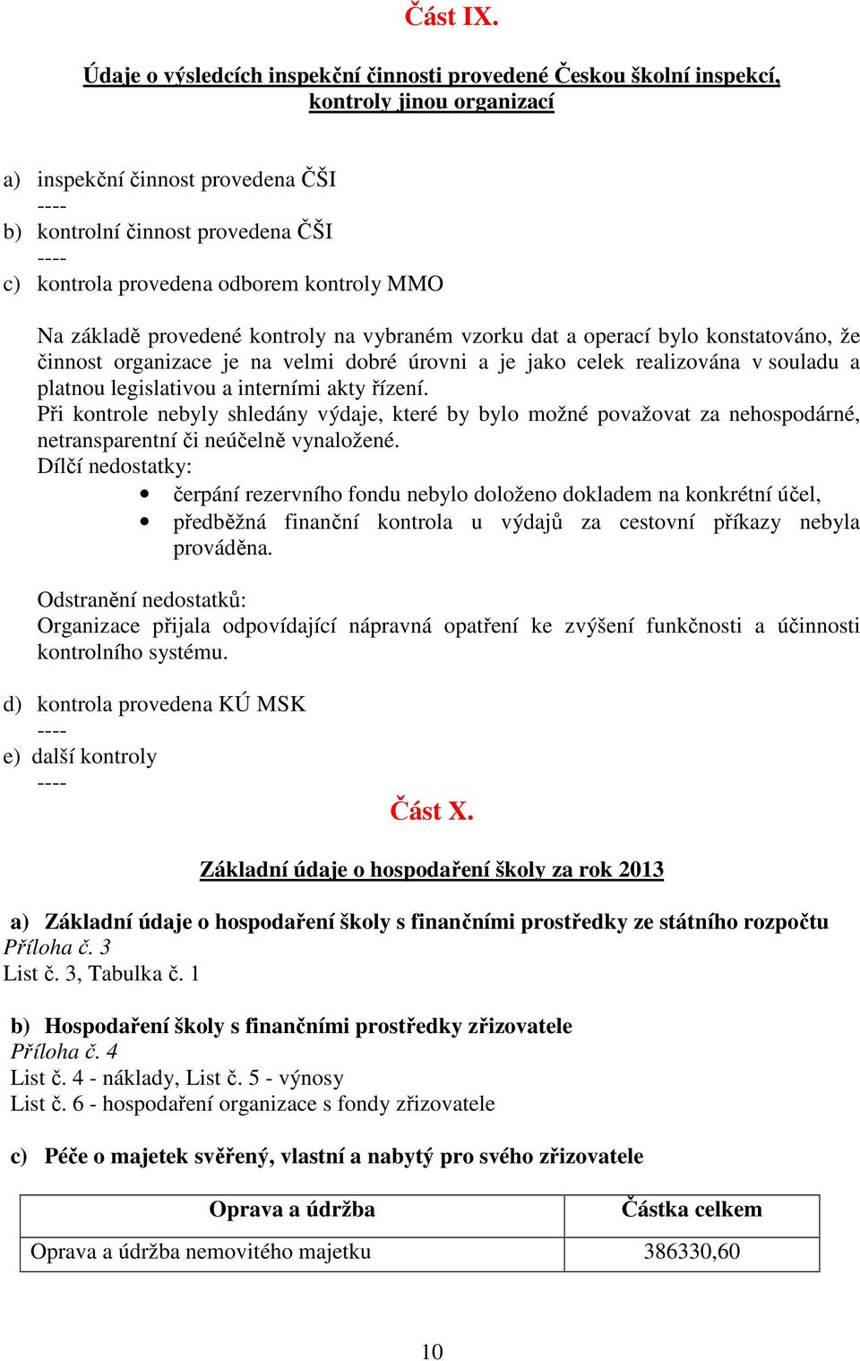 odborem kontroly MMO Na základě provedené kontroly na vybraném vzorku dat a operací bylo konstatováno, že činnost organizace je na velmi dobré úrovni a je jako celek realizována v souladu a platnou