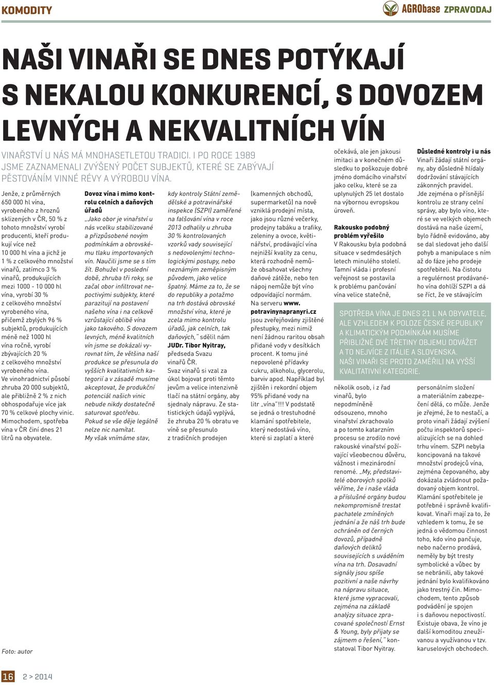 Jenže, z průměrných 650 000 hl vína, vyrobeného z hroznů sklizených v ČR, 50 % z tohoto množství vyrobí producenti, kteří produkují více než 10 000 hl vína a jichž je 1 % z celkového množství vinařů,