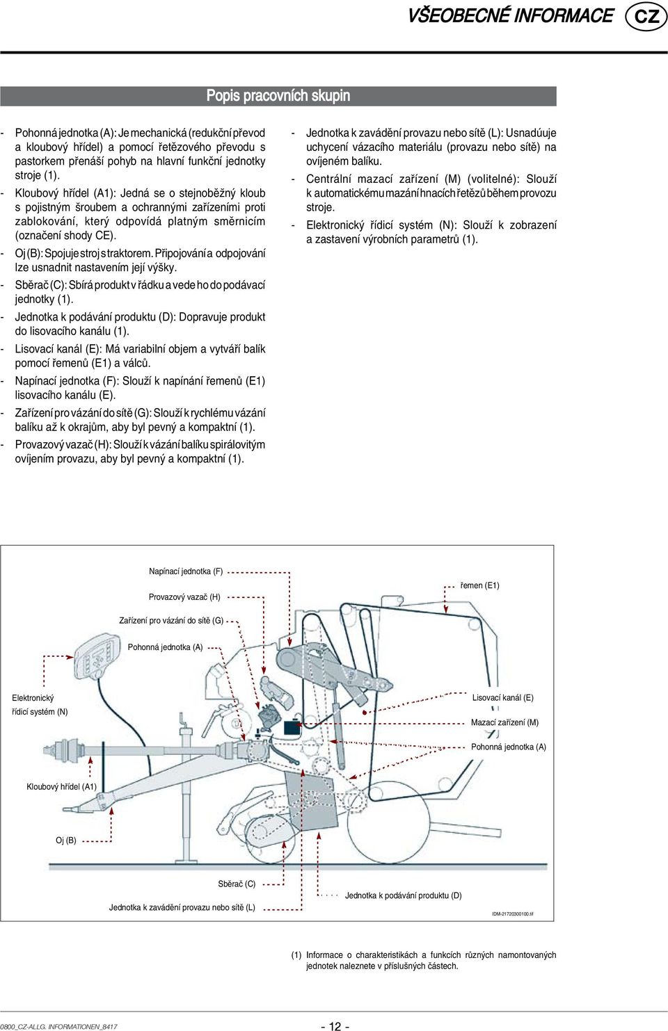 - Oj (B): Spojuje stroj s traktorem. P ipojov nì a odpojov nì lze usnadnit nastavenìm jejì v öky. - SbÏraË (C): SbÌr produkt v dku a vede ho do pod vacì jednotky (1).