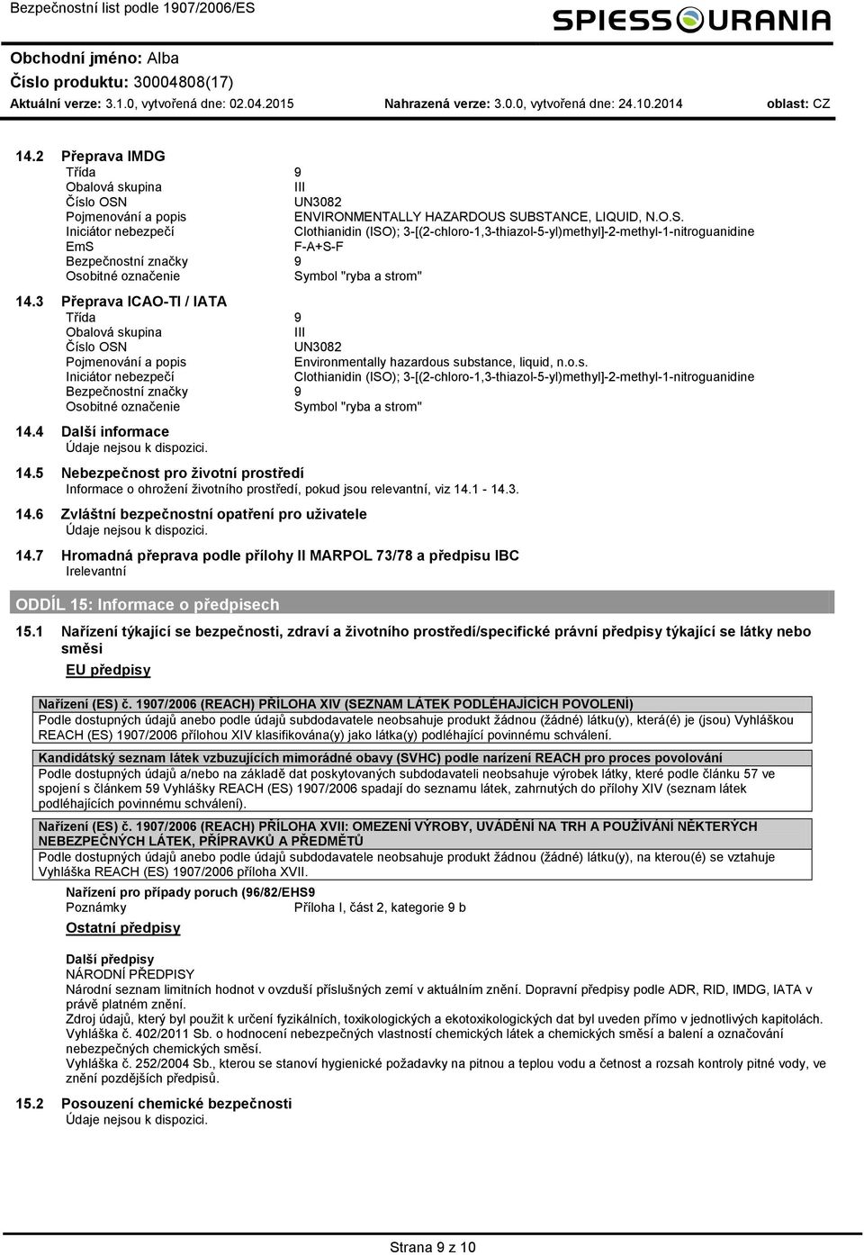 UN3082 Pjmenvání a ppis ENVIRONMENTALLY HAZARDOUS 