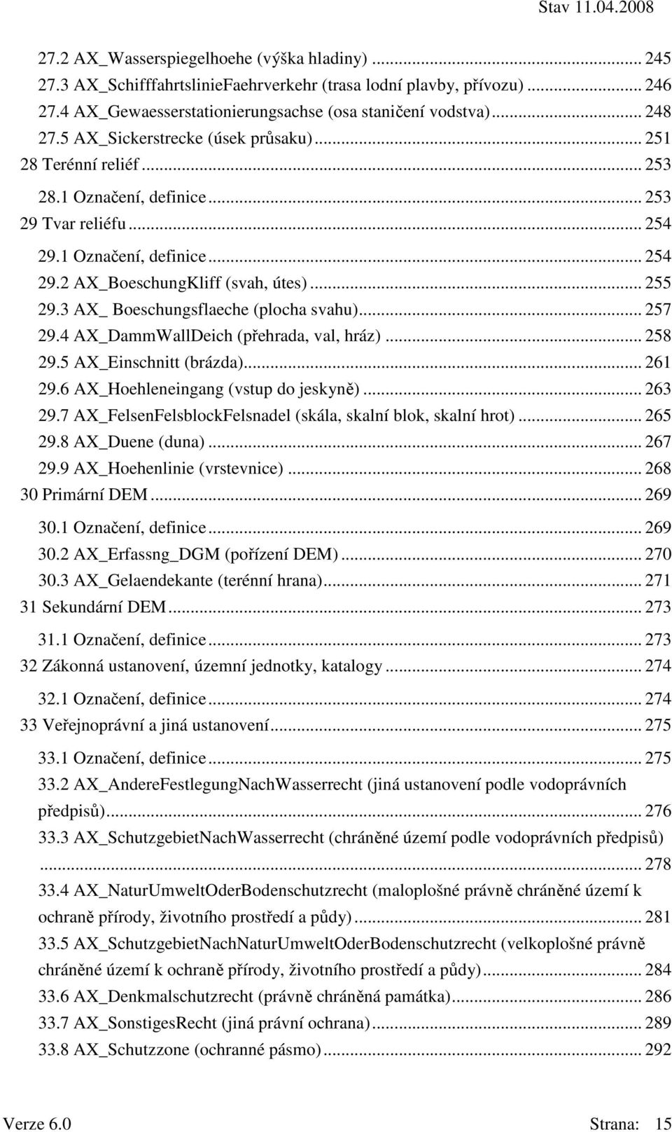 3 AX_ Boeschungsflaeche (plocha svahu)... 257 29.4 AX_DammWallDeich (přehrada, val, hráz)... 258 29.5 AX_Einschnitt (brázda)... 261 29.6 AX_Hoehleneingang (vstup do jeskyně)... 263 29.