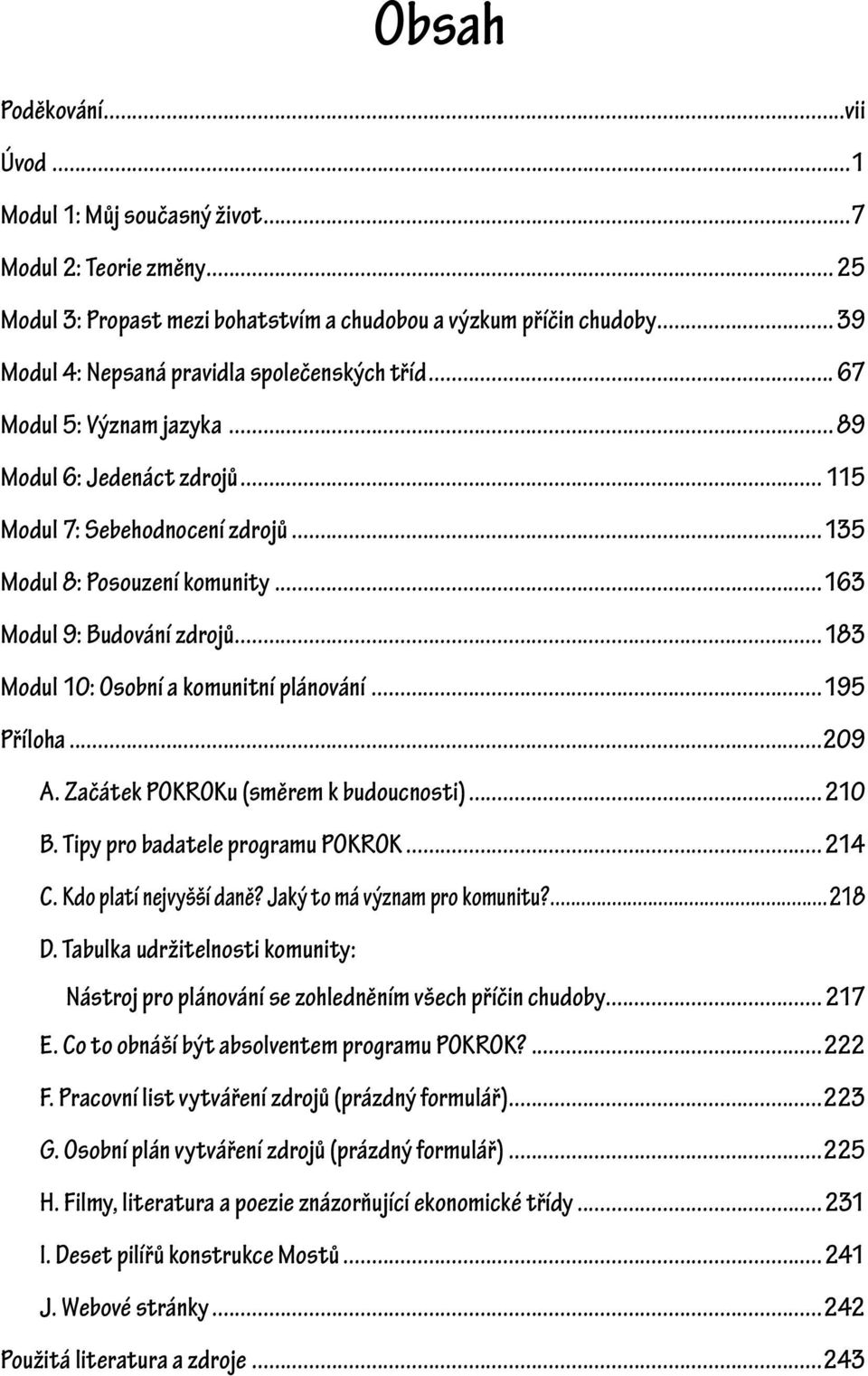 ..163 Modul 9: Budování zdrojů...183 Modul 10: Osobní a komunitní plánování...195 Příloha...209 A. Začátek POKROKu (směrem k budoucnosti)...210 B. Tipy pro badatele programu POKROK... 214 C.